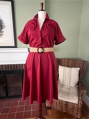 Eloquii Dark Cranberry Midi Poplin Shirt Dress Size 18